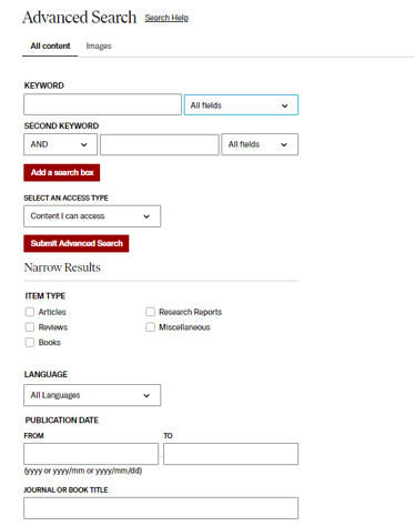 JSTOR Advanced search